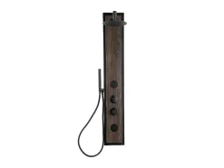 Zwarte Douchekolom Met Massagestralen Met Houten Decoratie - H127 X L48,5 Cm - Ubala