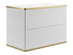 Zwevend, Geribbeld Badkamermeubel Met Goudkleurige Randen En Opzetwastafel - Wit - 80 Cm - Keliza