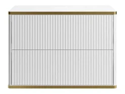Zwevend, Geribbeld Wastafelmeubel Met Goudkleurige Randen - Wit - L80 Cm - Keliza