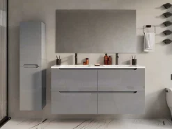 Zwevend Wastafelmeubel Met Dubbel Inbouwbekken En Kast - Grijs - 120 Cm - Selita