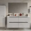 Zwevend Wastafelmeubel Met Dubbel Inbouwbekken - Wit - 120 Cm - Selita